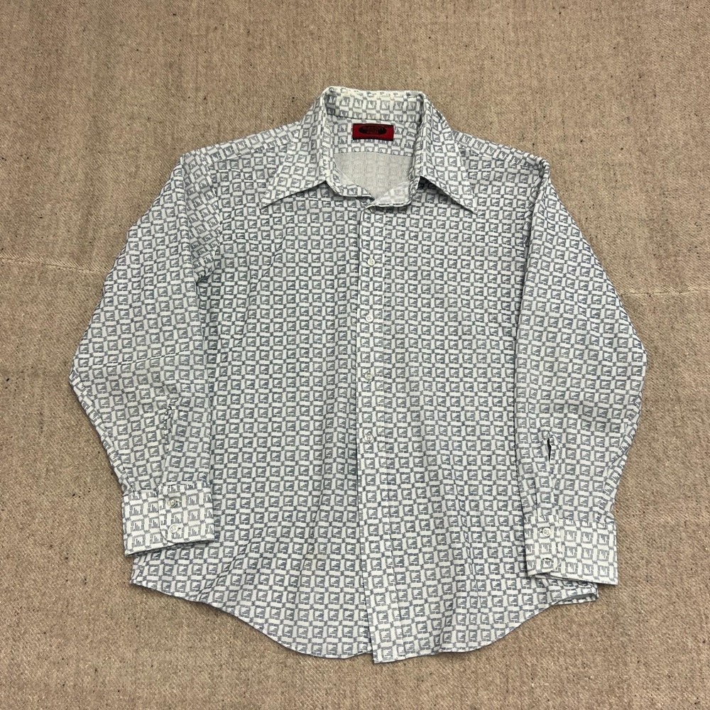 Vintage Sutton Button‎ Up Shirt Mens XL Blue 1970s Long Sleeve